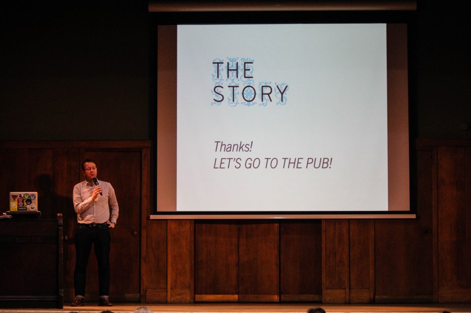 Matt Locke thanks everyone involved in The Story 2015, before going for a well-earned drink